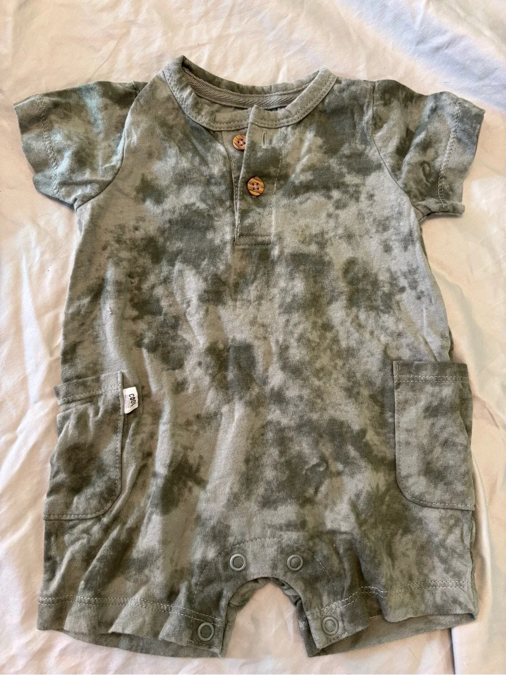 Carter's Olive Green Tie-Dye Baby Romper with Wood Buttons